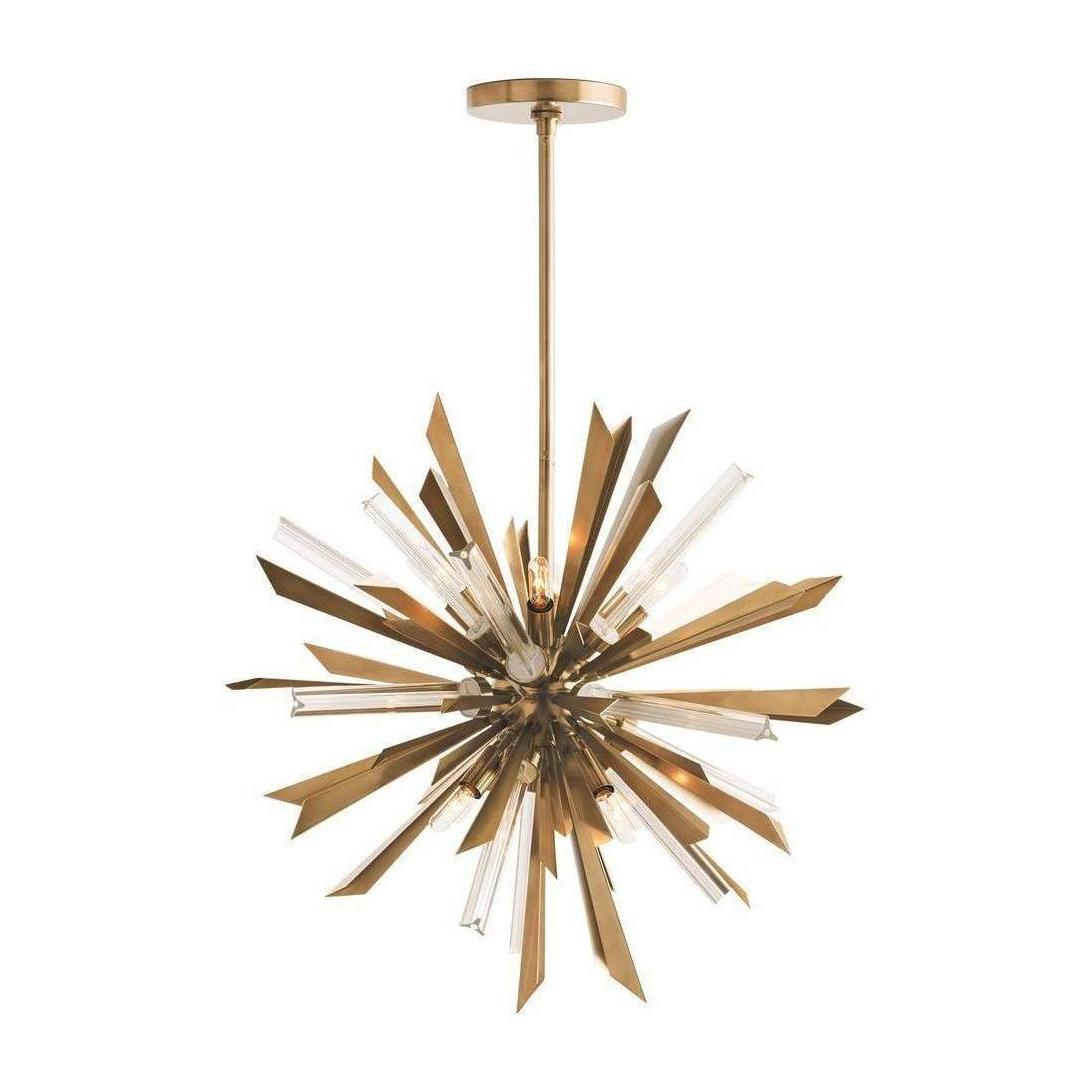Angular Shard Glass Antique Brass Chandelier