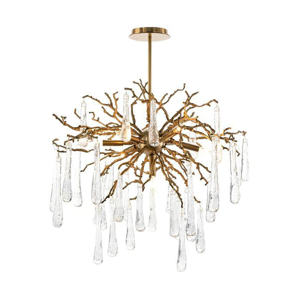 Brass Branch Handblown Teardrop Chandelier