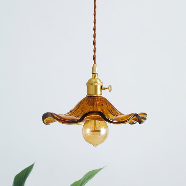 Brass Fluted Bloom Glass Pendant