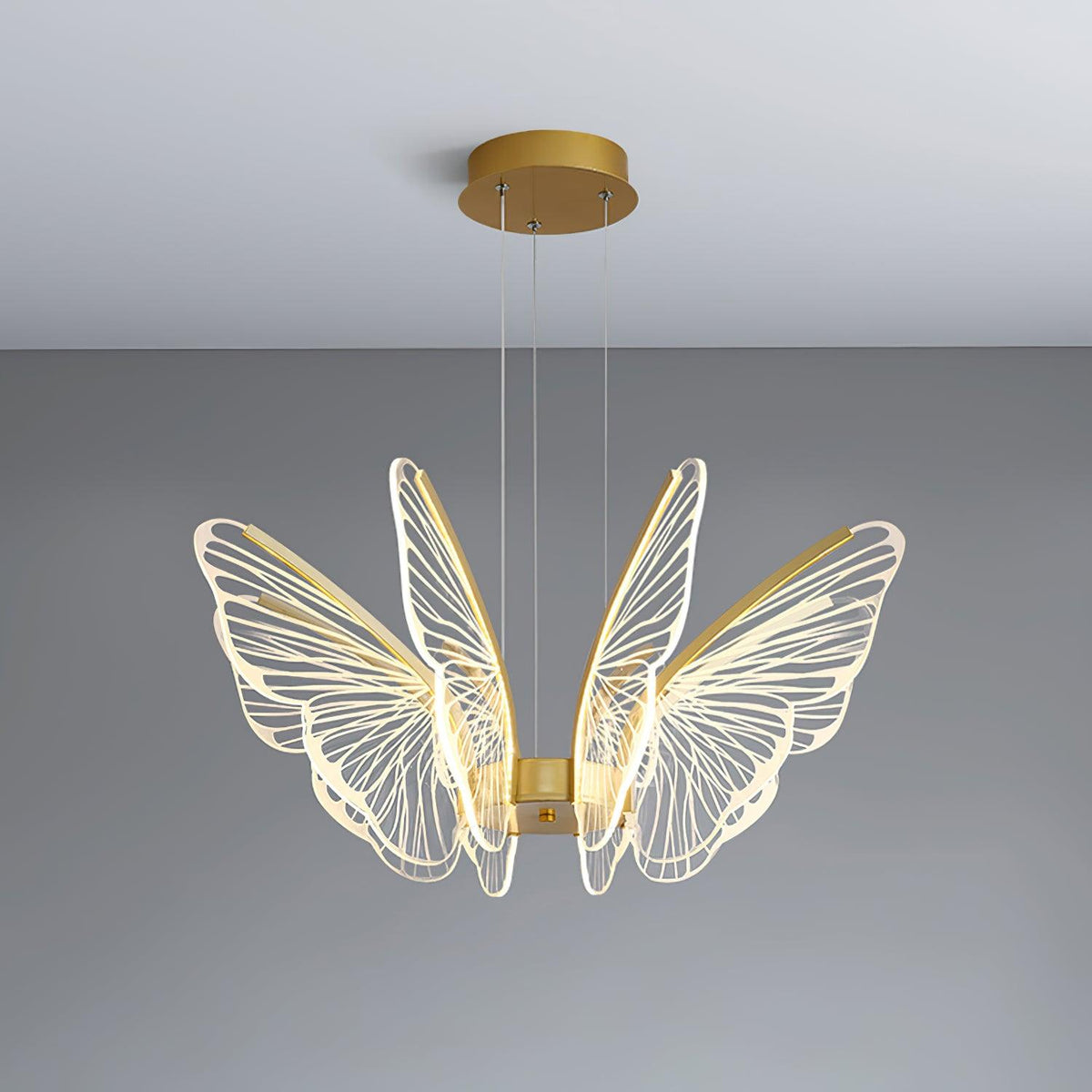 Phalaenopsis Chandelier 8 heads ∅ 26.7″ x H 11″ / Dia 68cm x H 28cm / Gold & Clear / Three-Color Changing Light