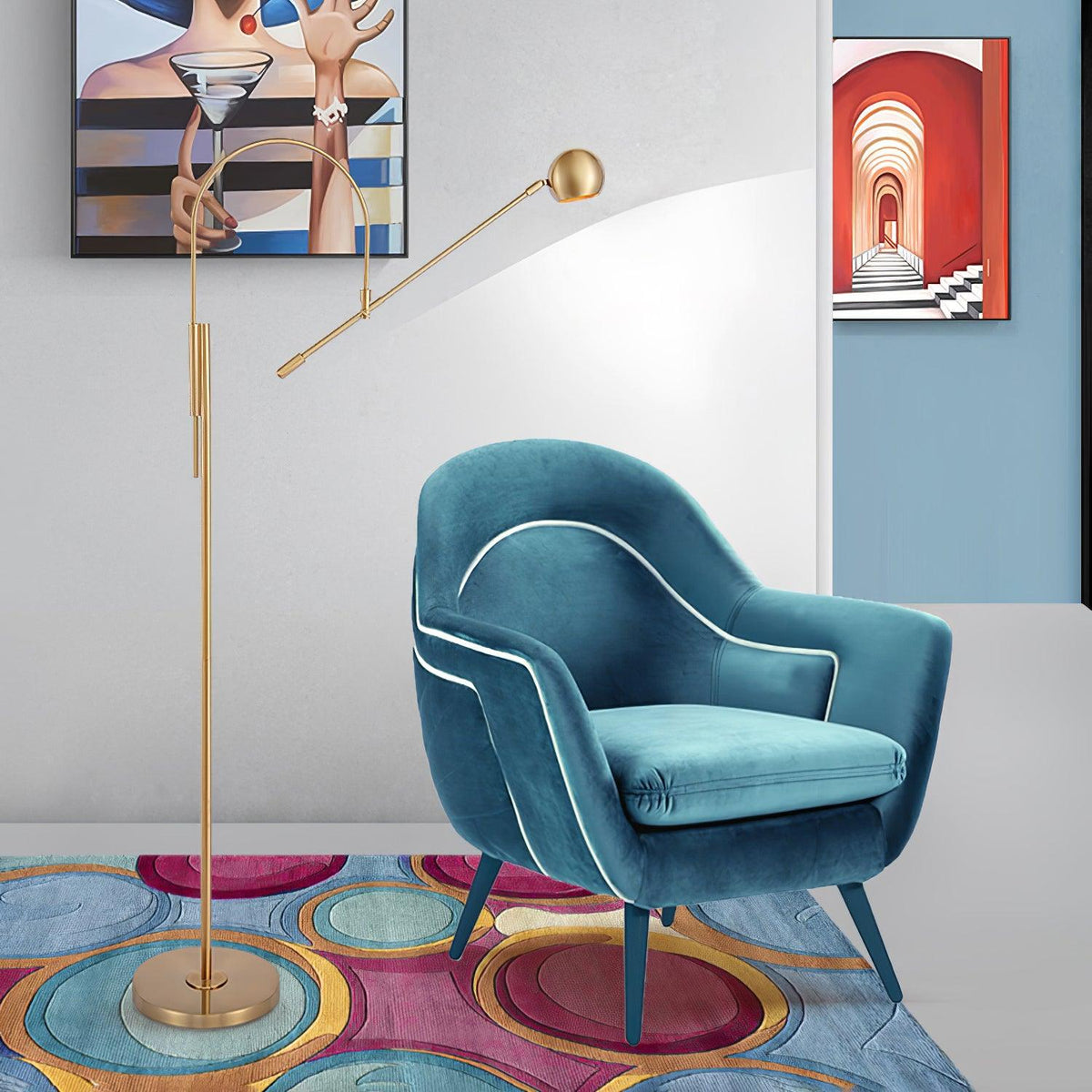 Cantilever Gold Dome Floor Lamp