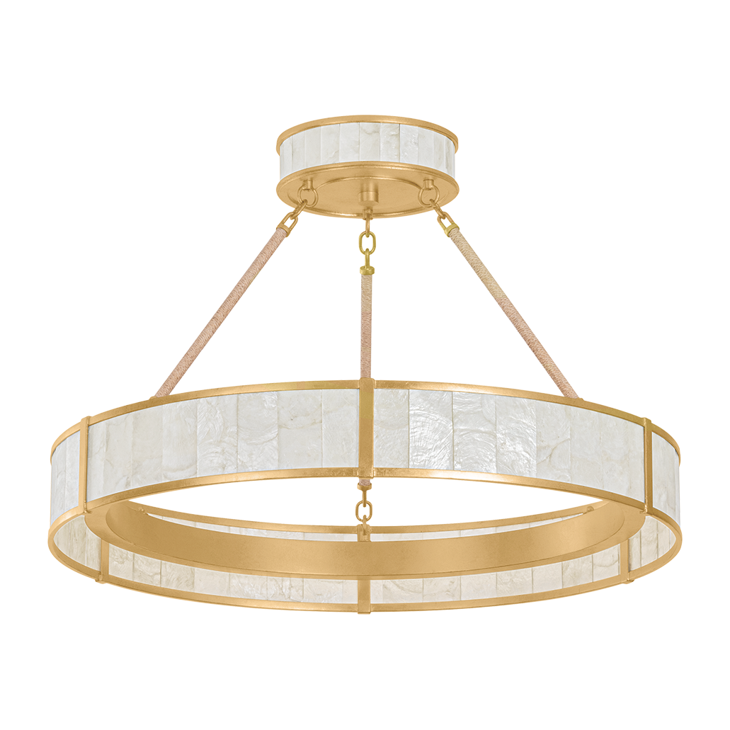 Capiz Panel Abaca Rope Gold Ring Chandelier