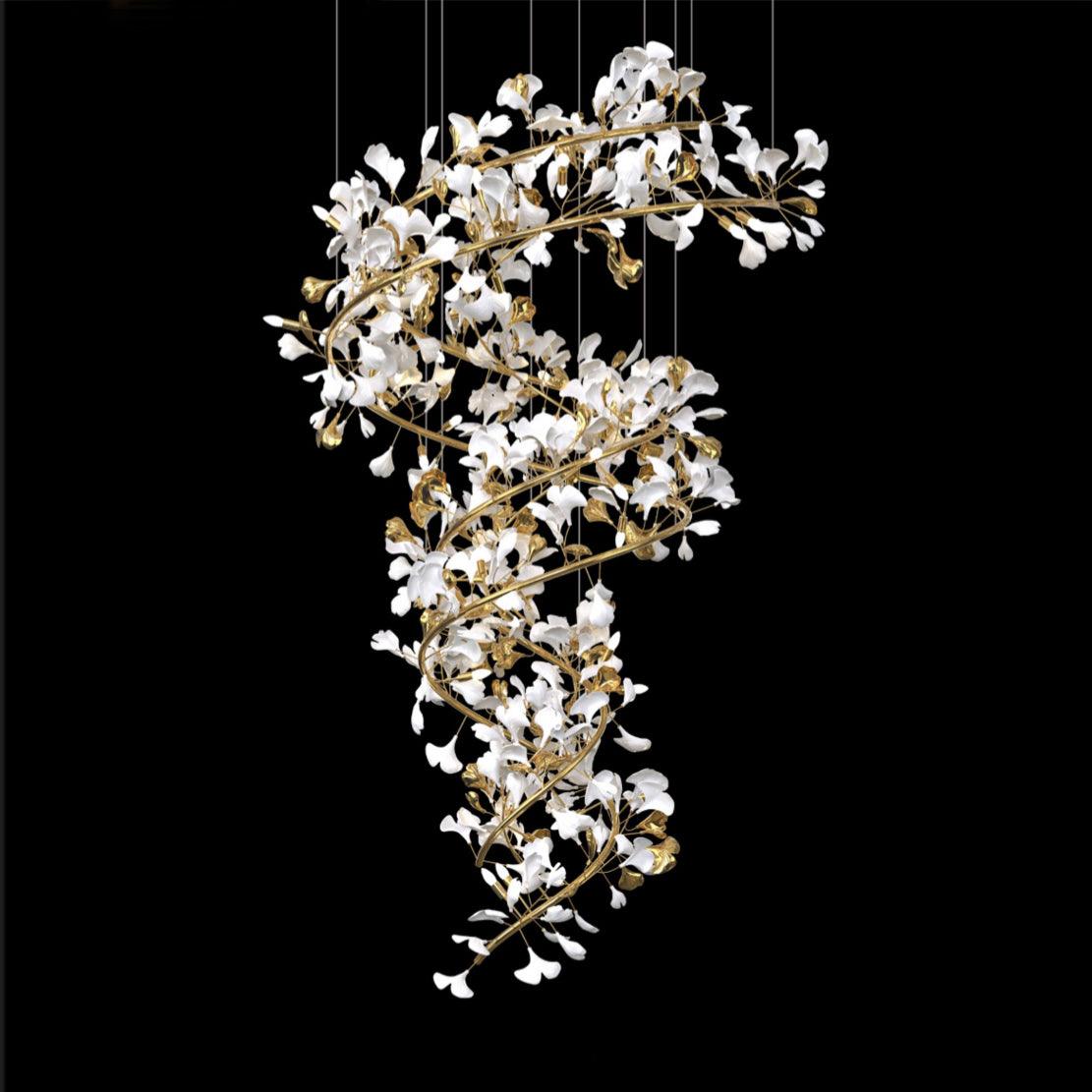 Ceramic Botanical Gold Tall Chandelier