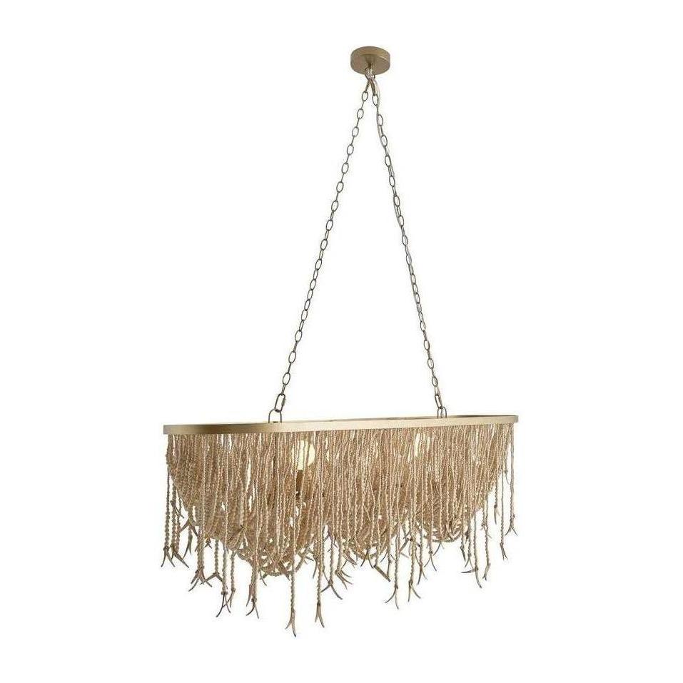 Coconut Bead Wood Antique Brass Linear Chandelier