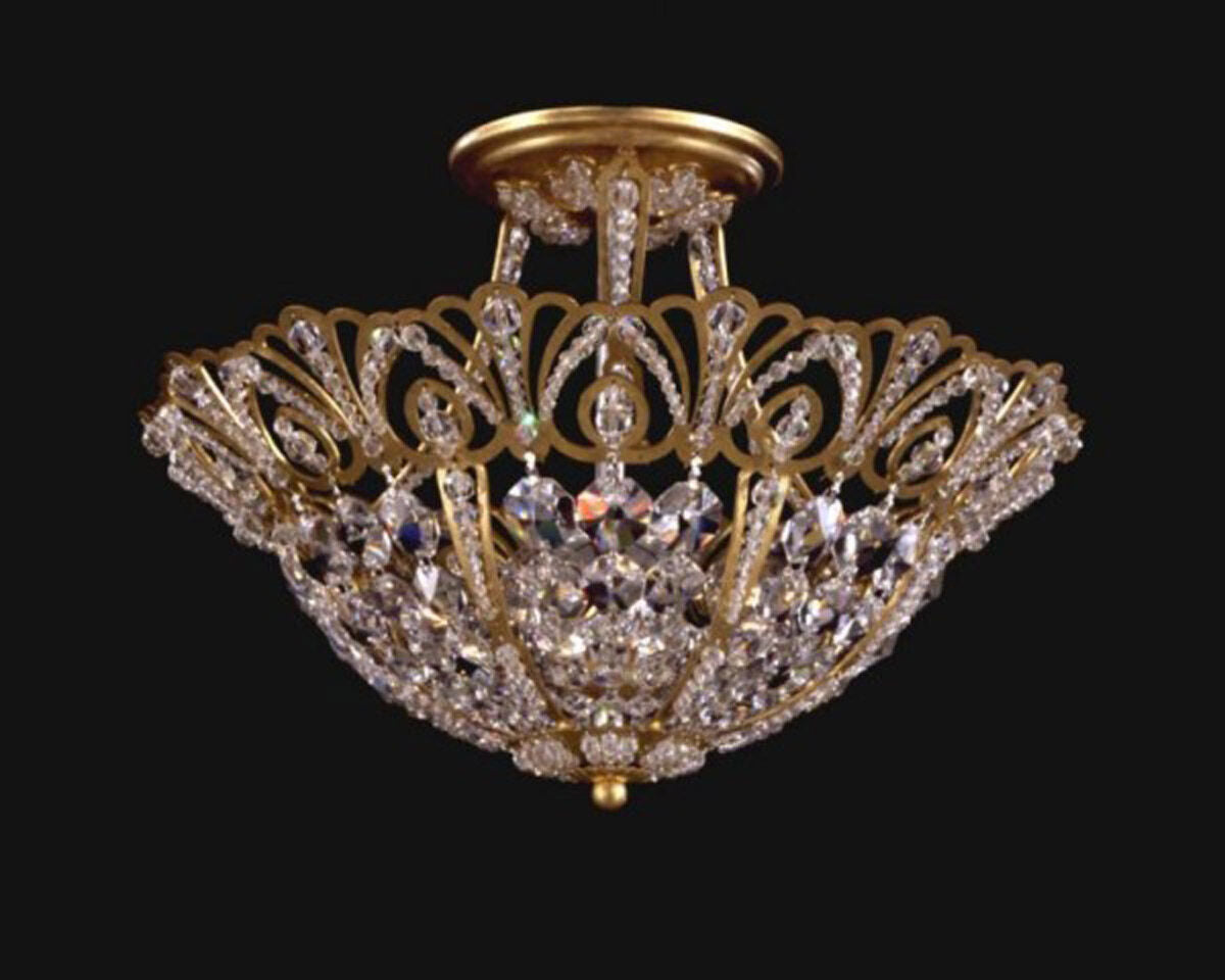 Crystal-Pinned Floral Heirloom Gold Semi-Flush Light