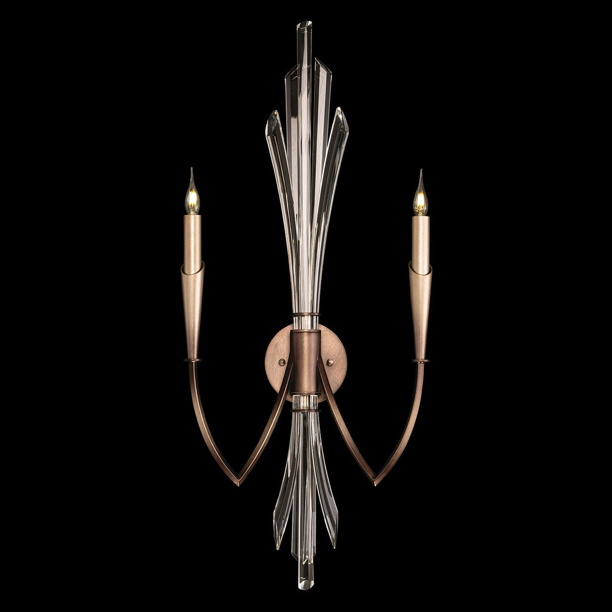 Curved Carved Crystal Silver Gold Wall Sconce
