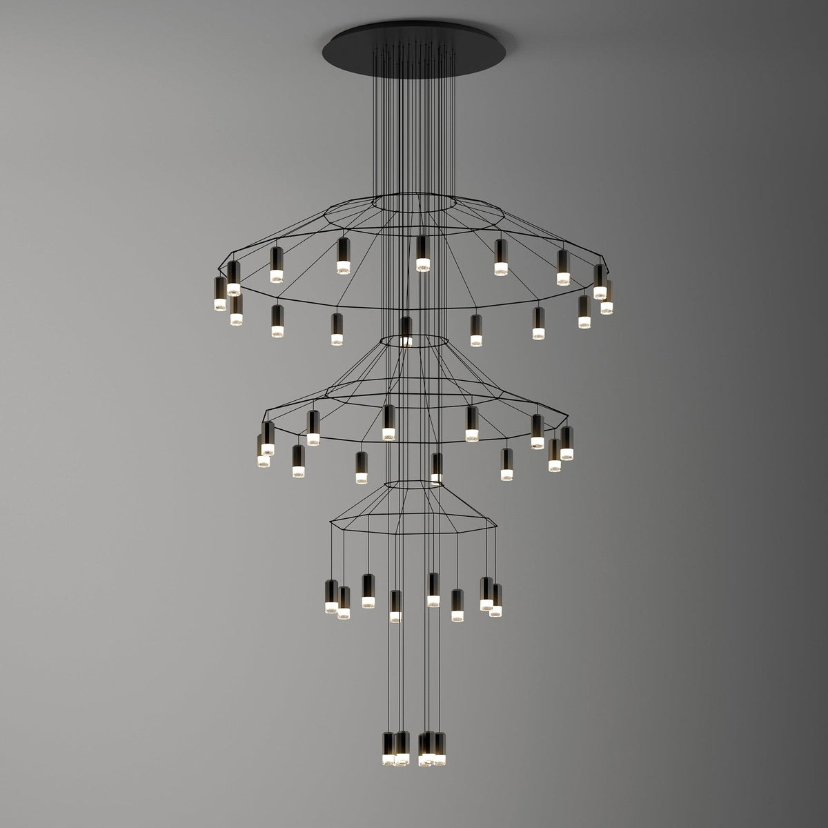 Descending Trace Black Clear Multi-Light Chandelier