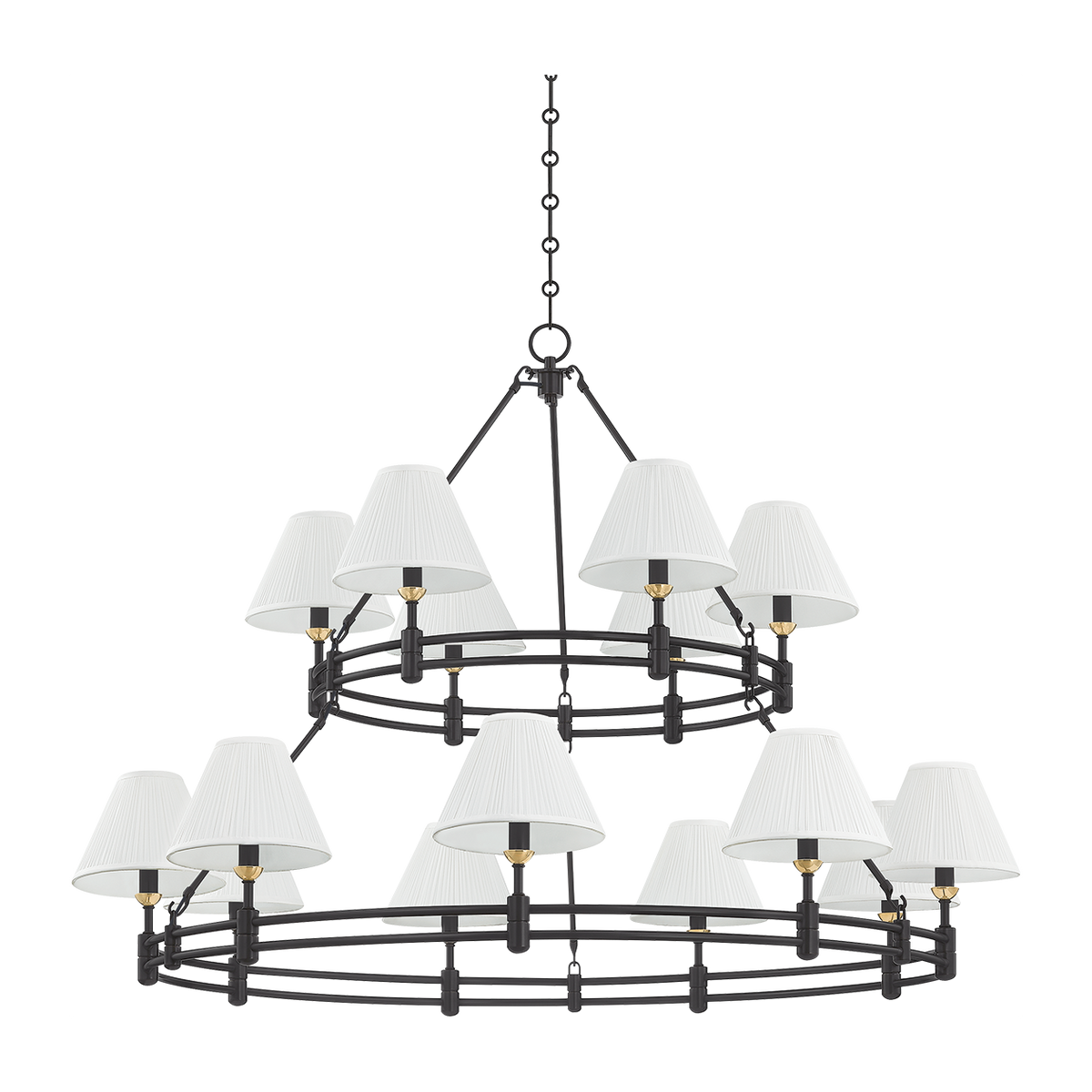 Double-Tier Silk Shade Aged Brass Chandelier