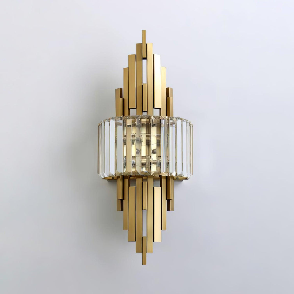 Faceted Grid Gold Clear Glass Wall Lamp