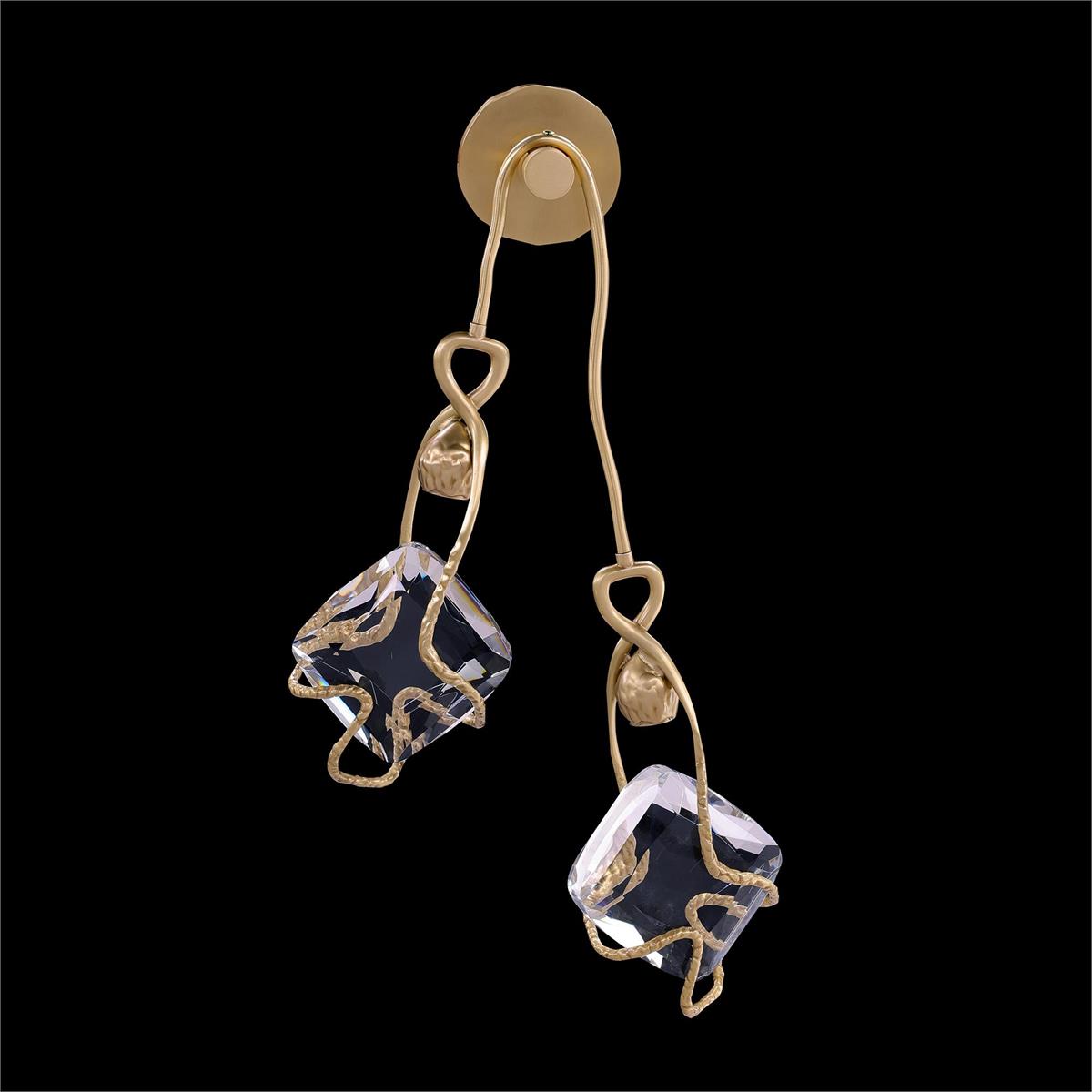 Faceted Twin Crystal Antique Brass Wall Sconce