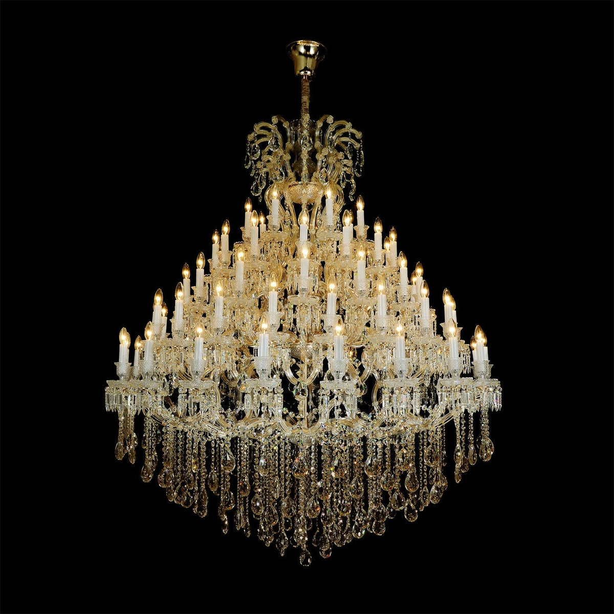 Five-Tier Crystal Drop Gold Chandelier