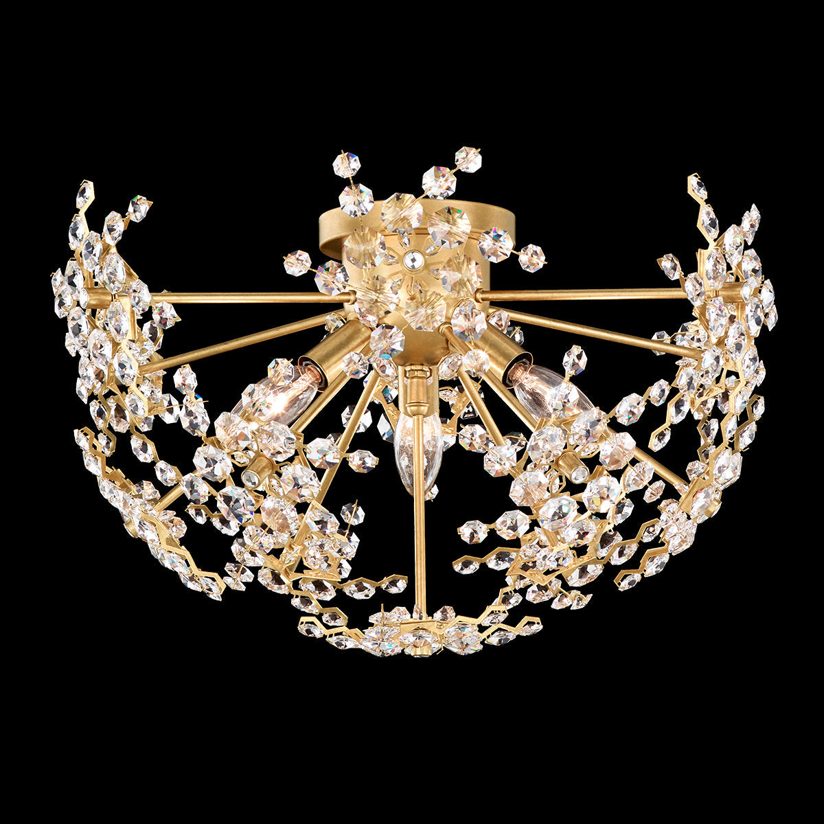 Floret Radiance Crystal Heirloom Gold Semi-Flush Light