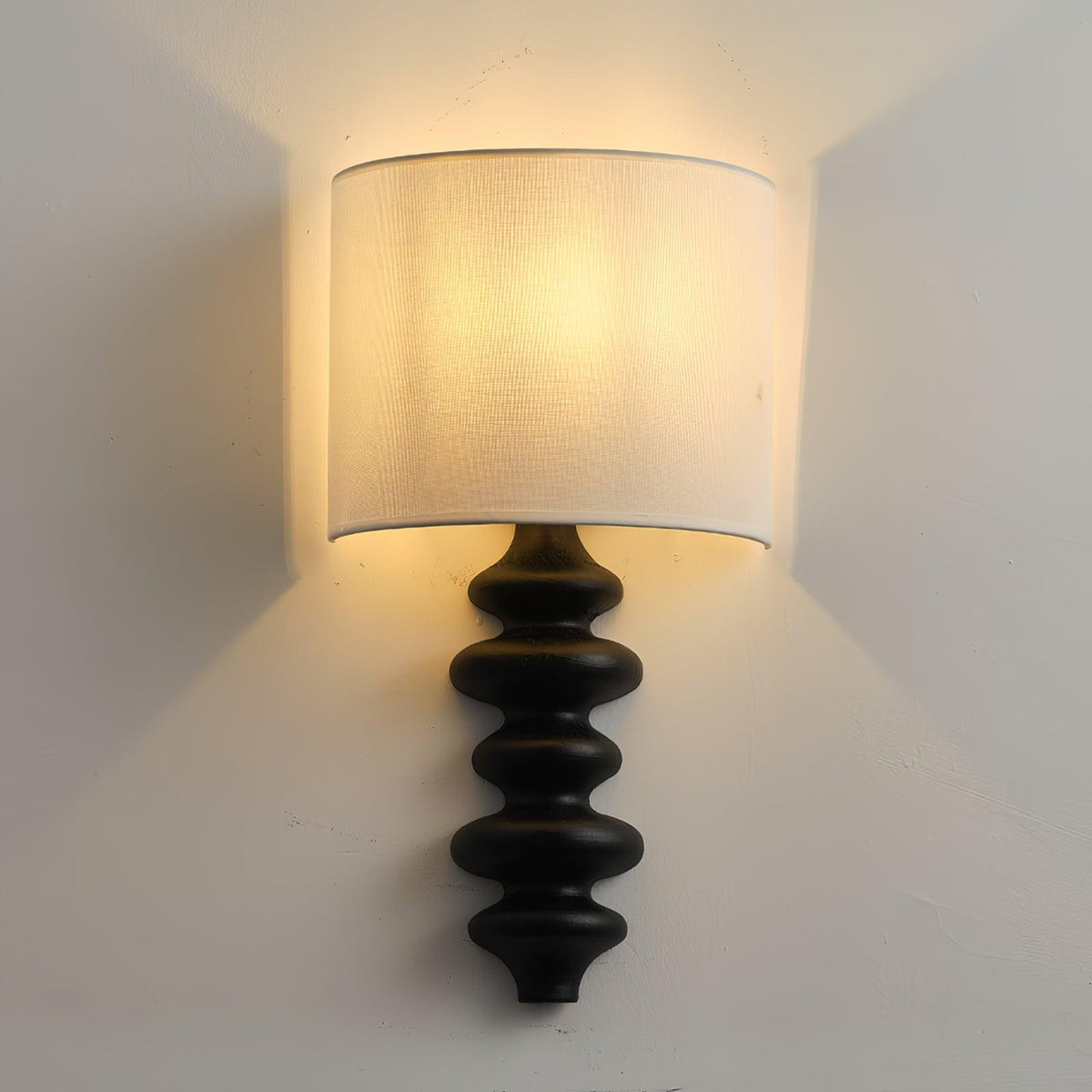 Fluted Wood Linen Plug-In Wall Sconce