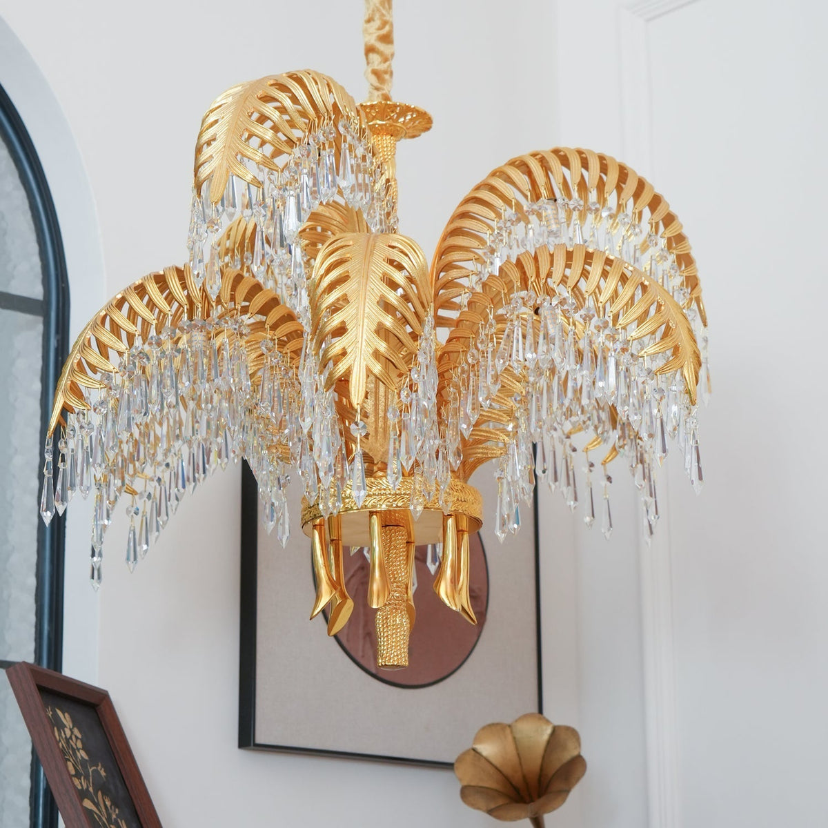 Frondara Brass Clear Crystal Chandelier