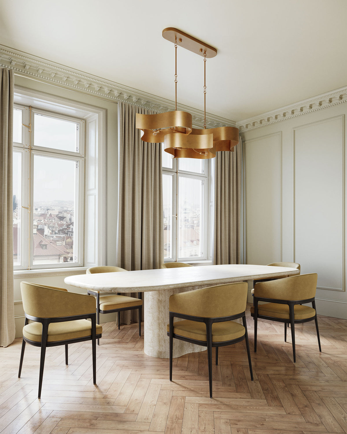 Gilded Lotus Oval Chandelier