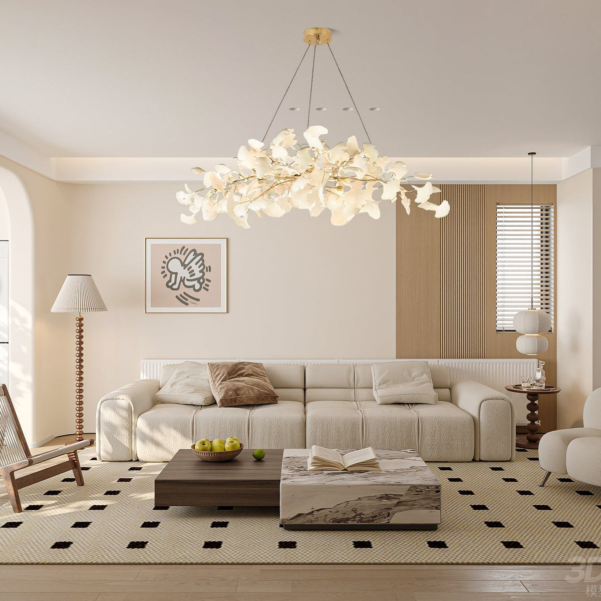 Handcrafted Ceramic Gold White Multi-Light Chandelier