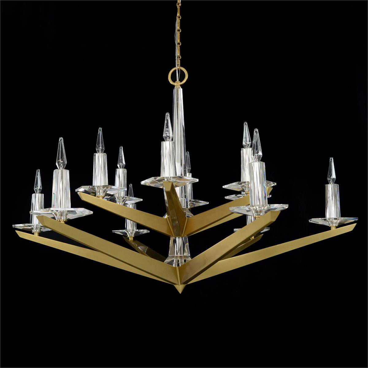 Hex Lattice Natural Brass Crystal Chandelier