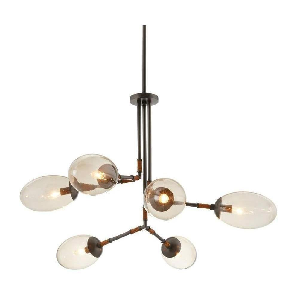 Leather-Wrapped Branch Smoke Glass Chandelier
