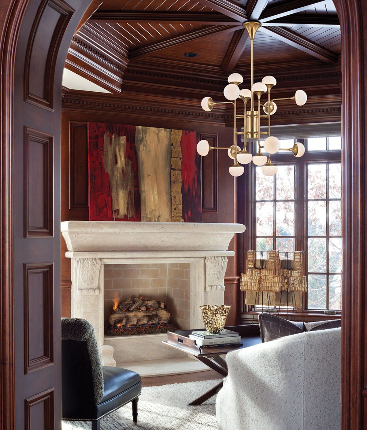 Opaline Branch Aged Brass Chandelier