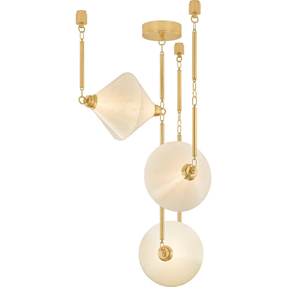 Orbital Seedy Glass Patina Brass Chandelier