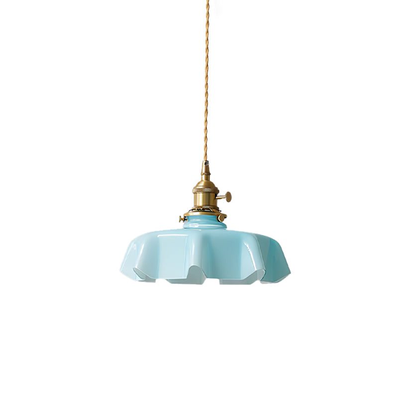 Pleated Bloom Brass Multi-Color Glass Pendant