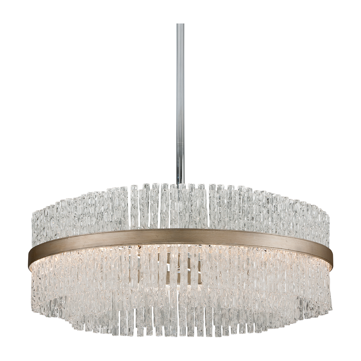 Polished Stainless with Silver Leaf Twelve-Light Chandelier