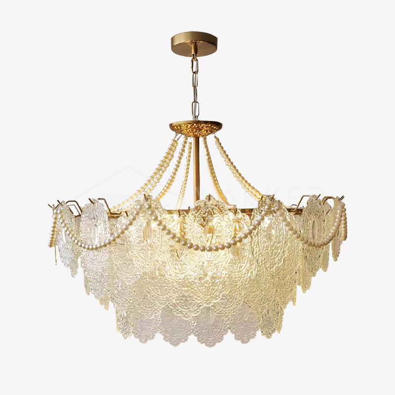 Quasarine Gold Glass Pearl Chandelier