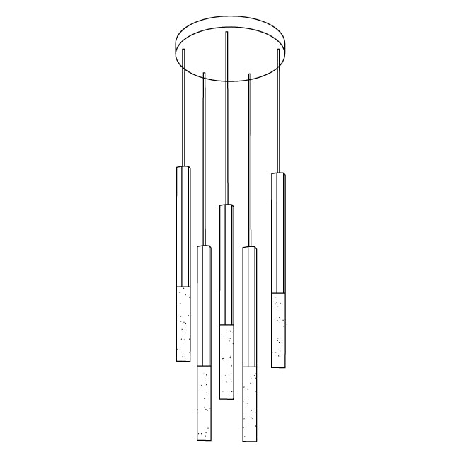 Quill Column Gold Black Multi-Light Suspension