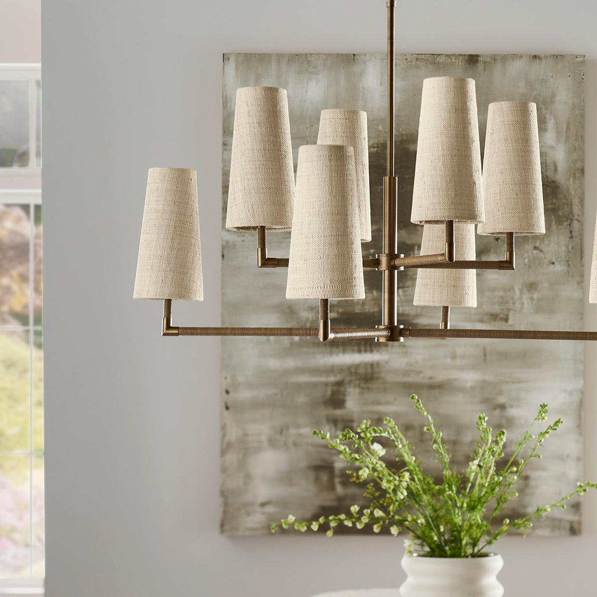 Raffia Crest Brass Chandelier