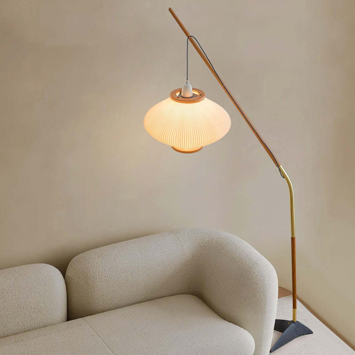 Reedframe Brass Wood Floor Lamp