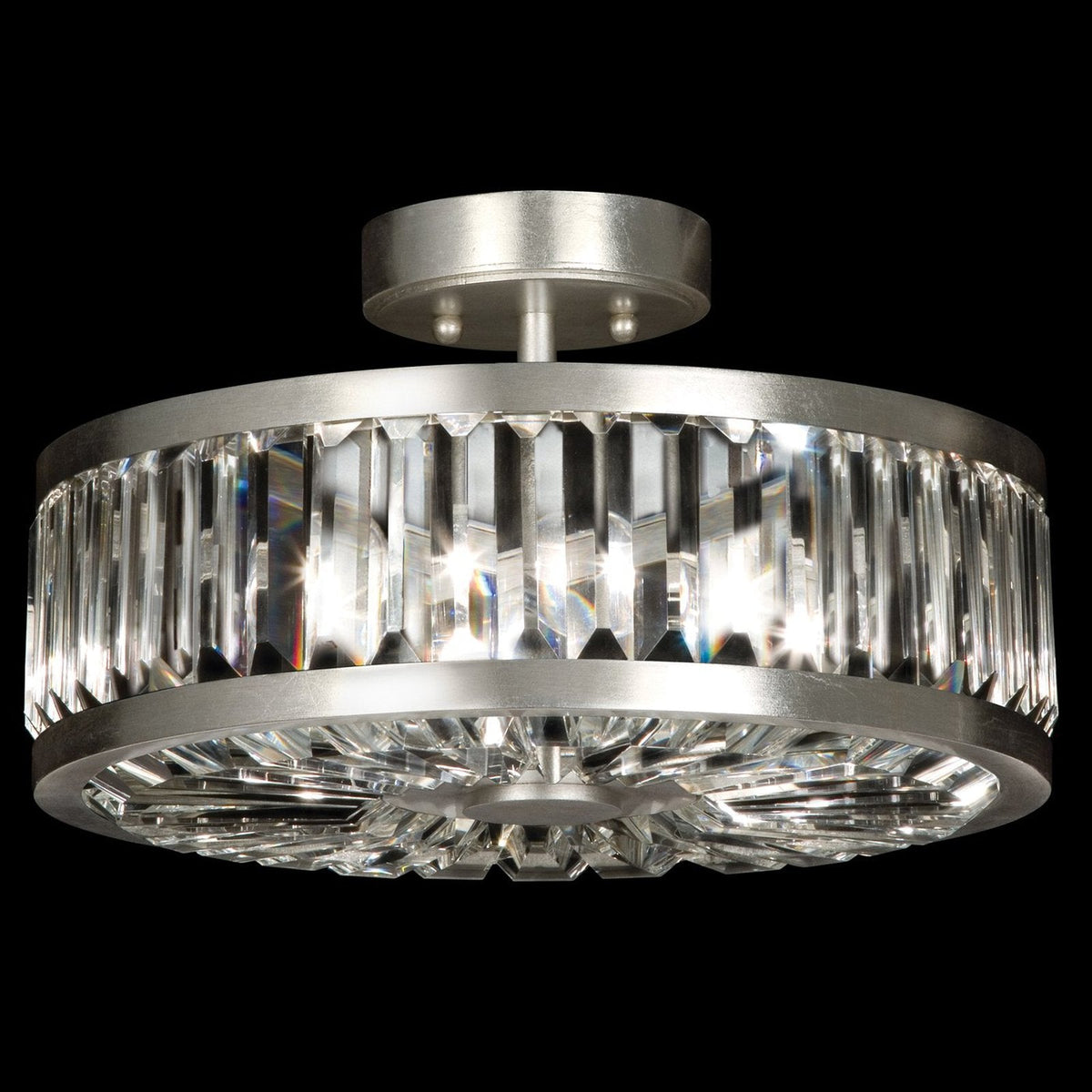 Reflective Facet Gold Silver Crystal Flush Mount