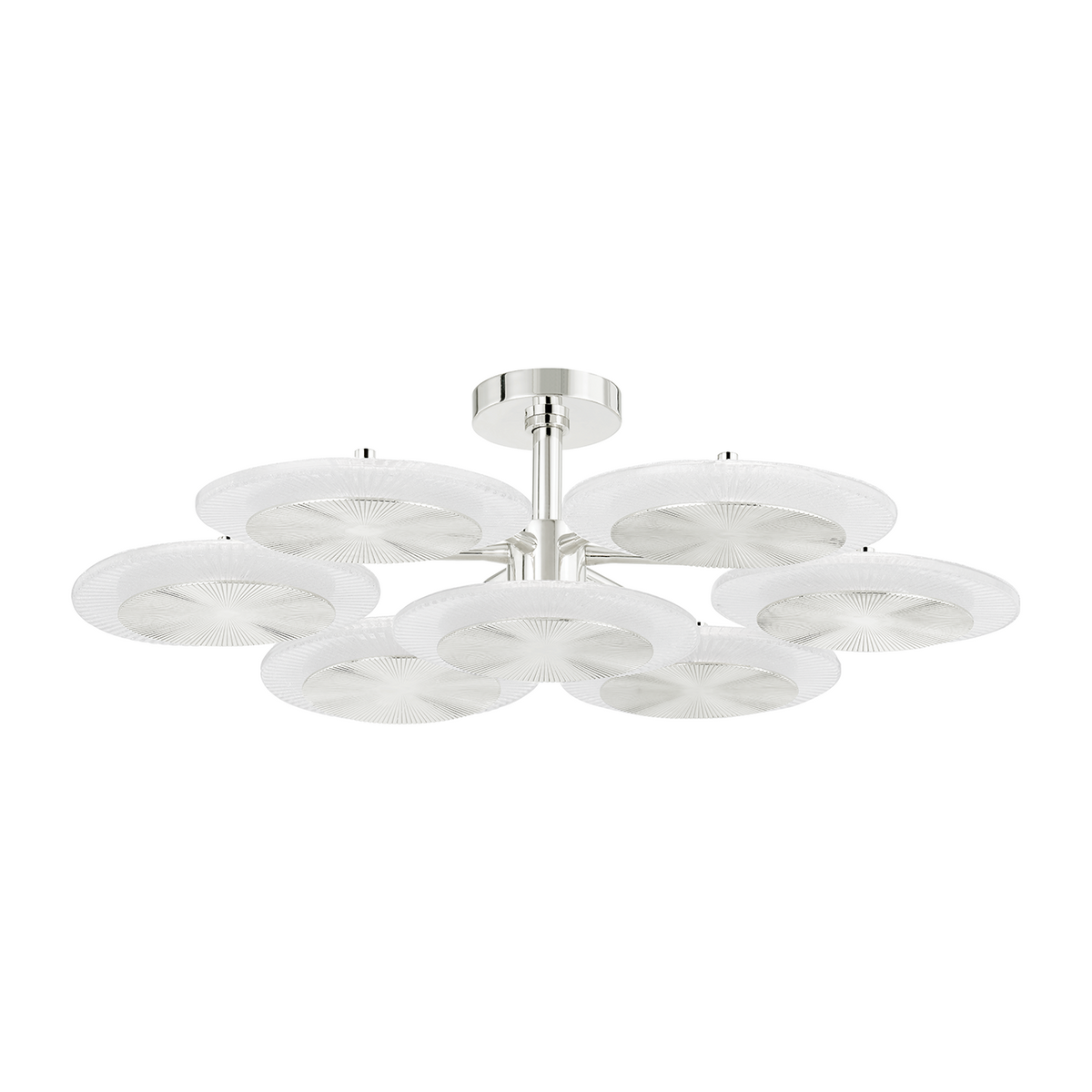 Rippled Ice Glass Nickel Seven-Light Semi-Flush Light