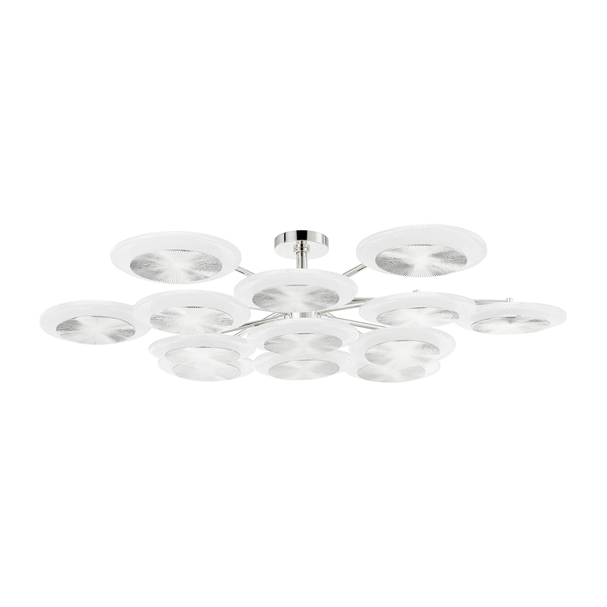 Rippled Piastra Ice Glass Nickel Semi-Flush Light