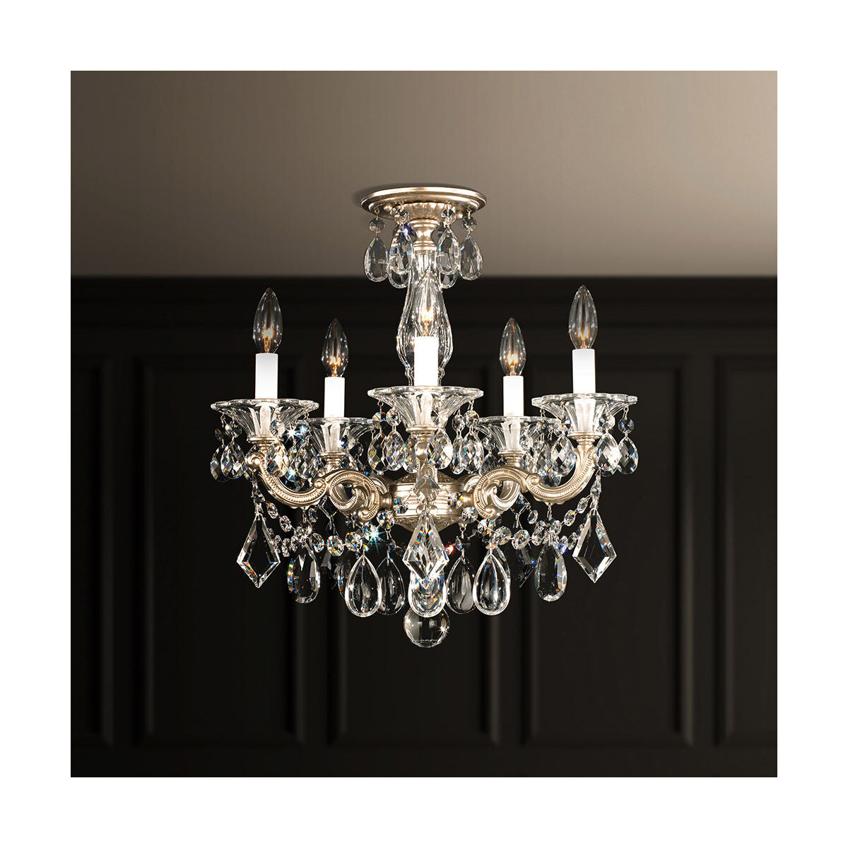 Rococo Floral Garland Crystal Semi-Flush Light