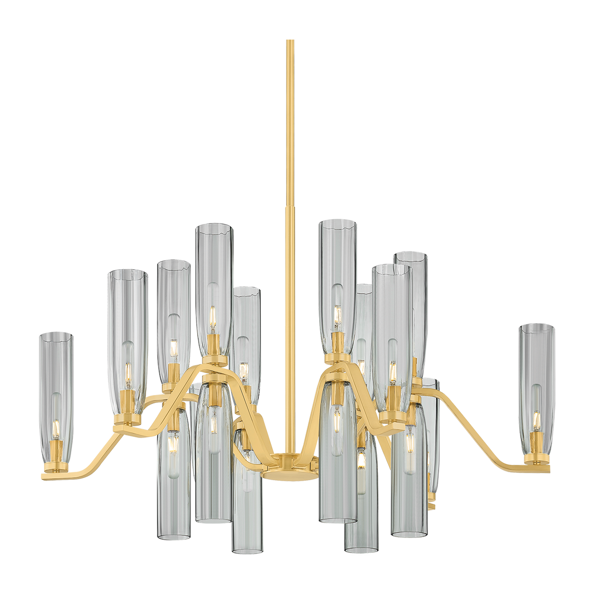 Scalloped Smoke Glass Aged Brass Branch Chandelier
