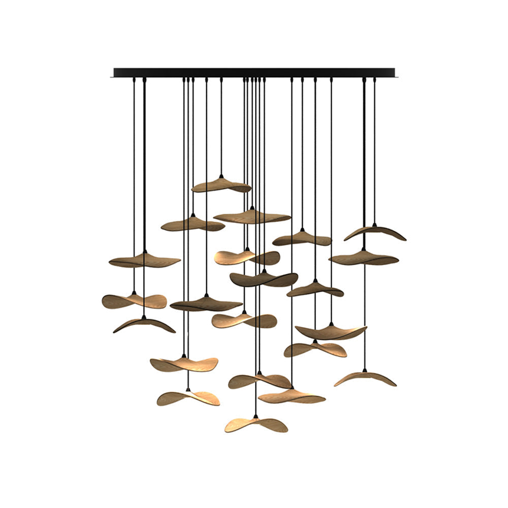 Empty Leaf Chandelier 22Heads ∅ 51.2’’ x H 42.5’’ / Wood Color / Warm Light Chandelier