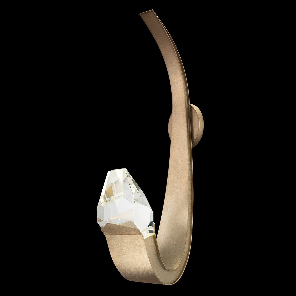 Singular Carved Crystal Leaf-Finish LED Sconce