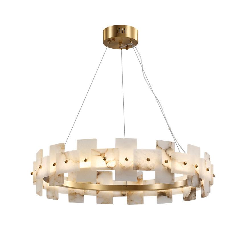 Slatband Brass Alabaster LED Ring Chandelier