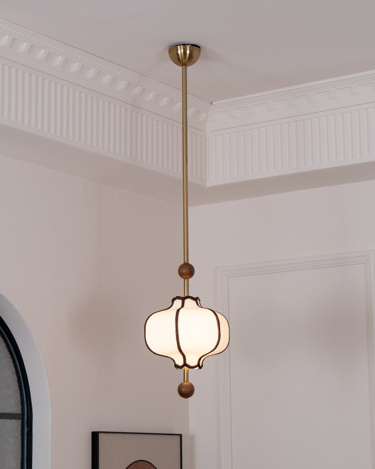 Soft Frame Gold Walnut Fabric Pendant