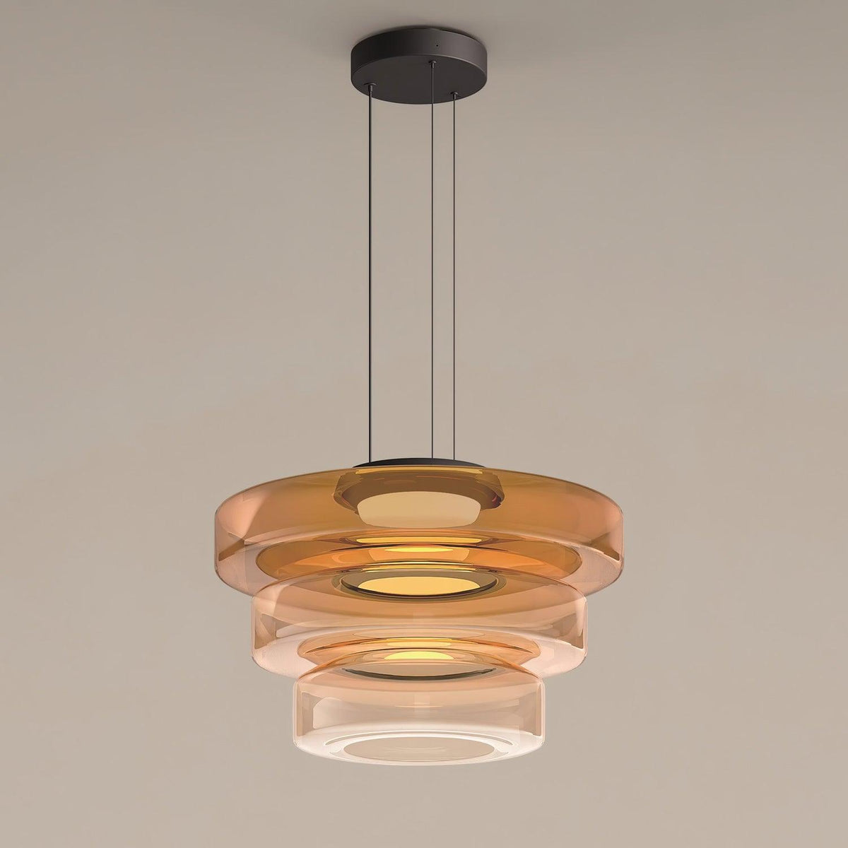 Stacked Disc Black Multi-Color LED Tiered Pendant