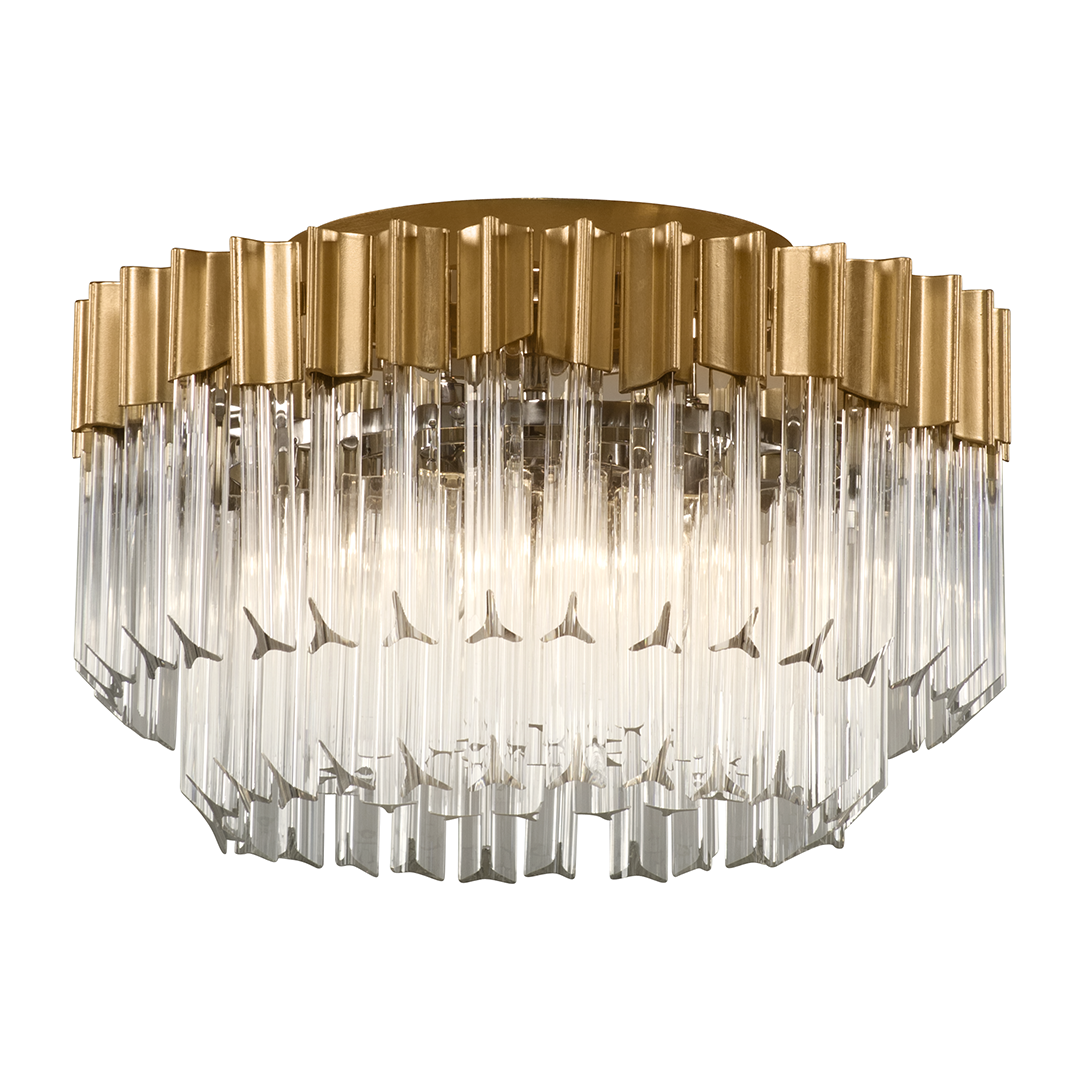 Stainless Gold Leaf Triple-Light Semi-Flush Ceiling Light
