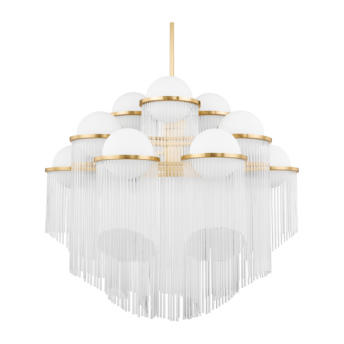 Starfall Glass Rod Aged Brass Globe Chandelier