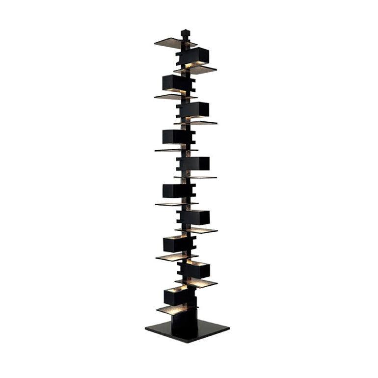 Stepped Box Walnut Black Floor Lamp