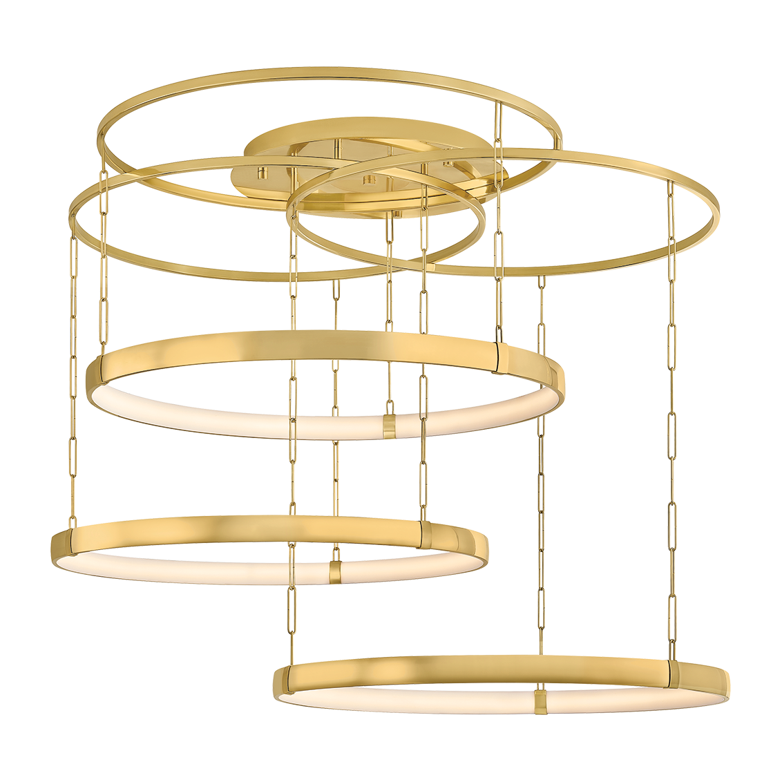Suspended Hoop Patina Brass Three-Light Chandelier