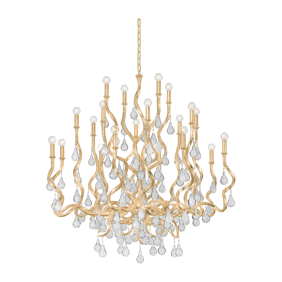 Swirling Arm Gold Leaf Crystal Drop Chandelier