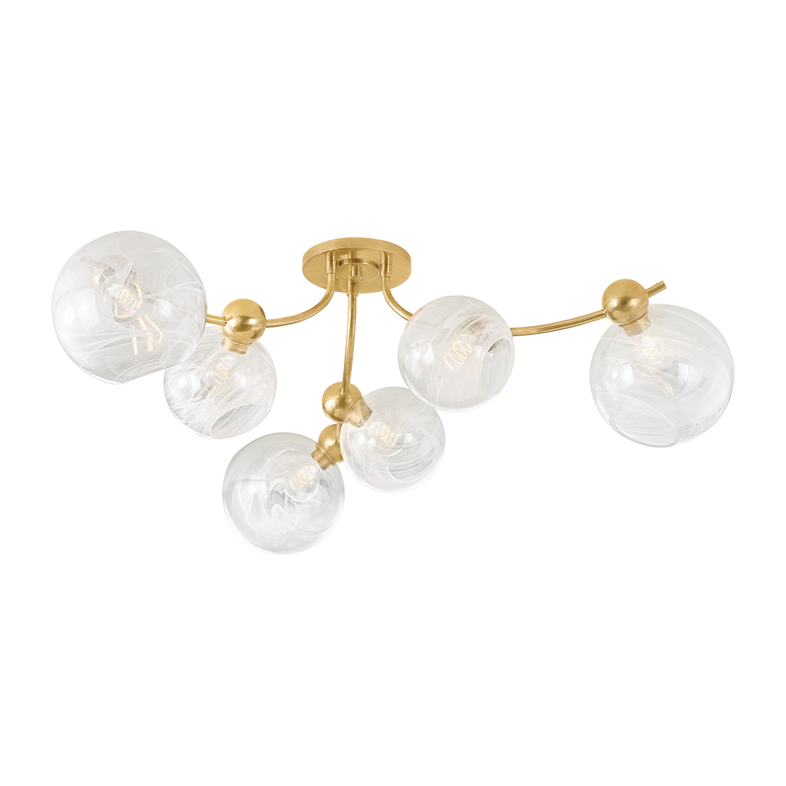 Swooping Stem Vintage Brass Glass Semi-Flush Light