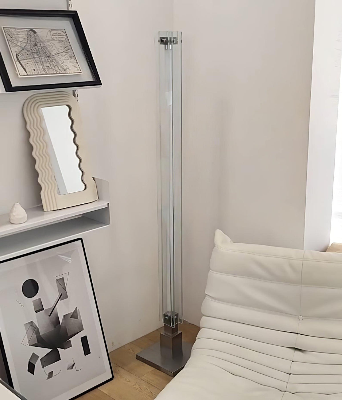 Transparent Column Chrome White LED Floor Lamp