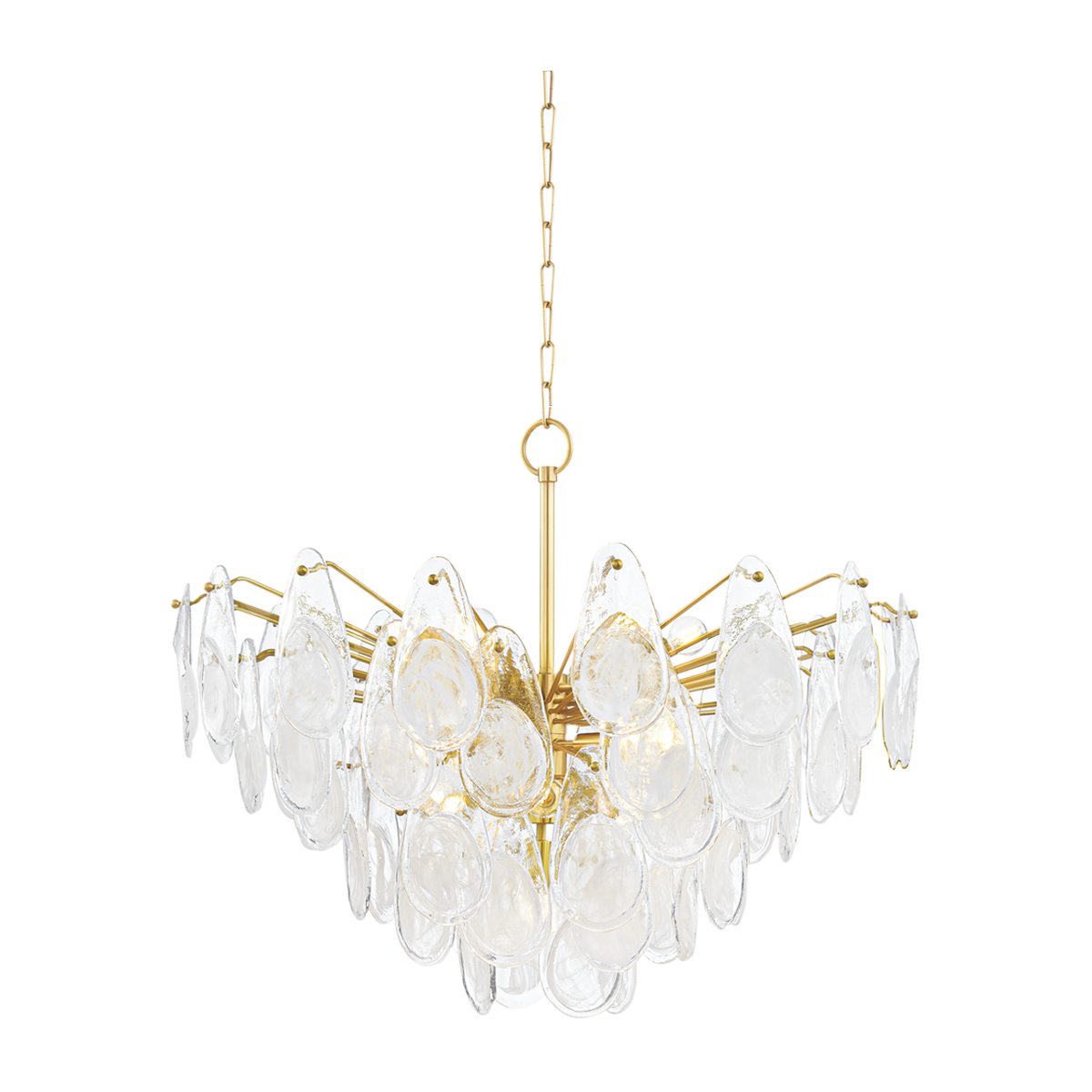 Variegated Aged Brass Fifteen-Light Chandelier