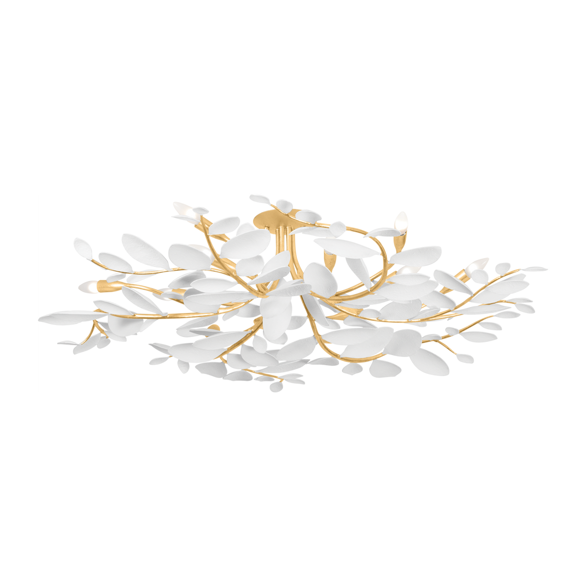 White Plaster Vine Gold Leaf Semi-Flush Light