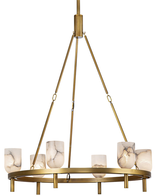 Alabaster Arc Vintage Brass Chandelier